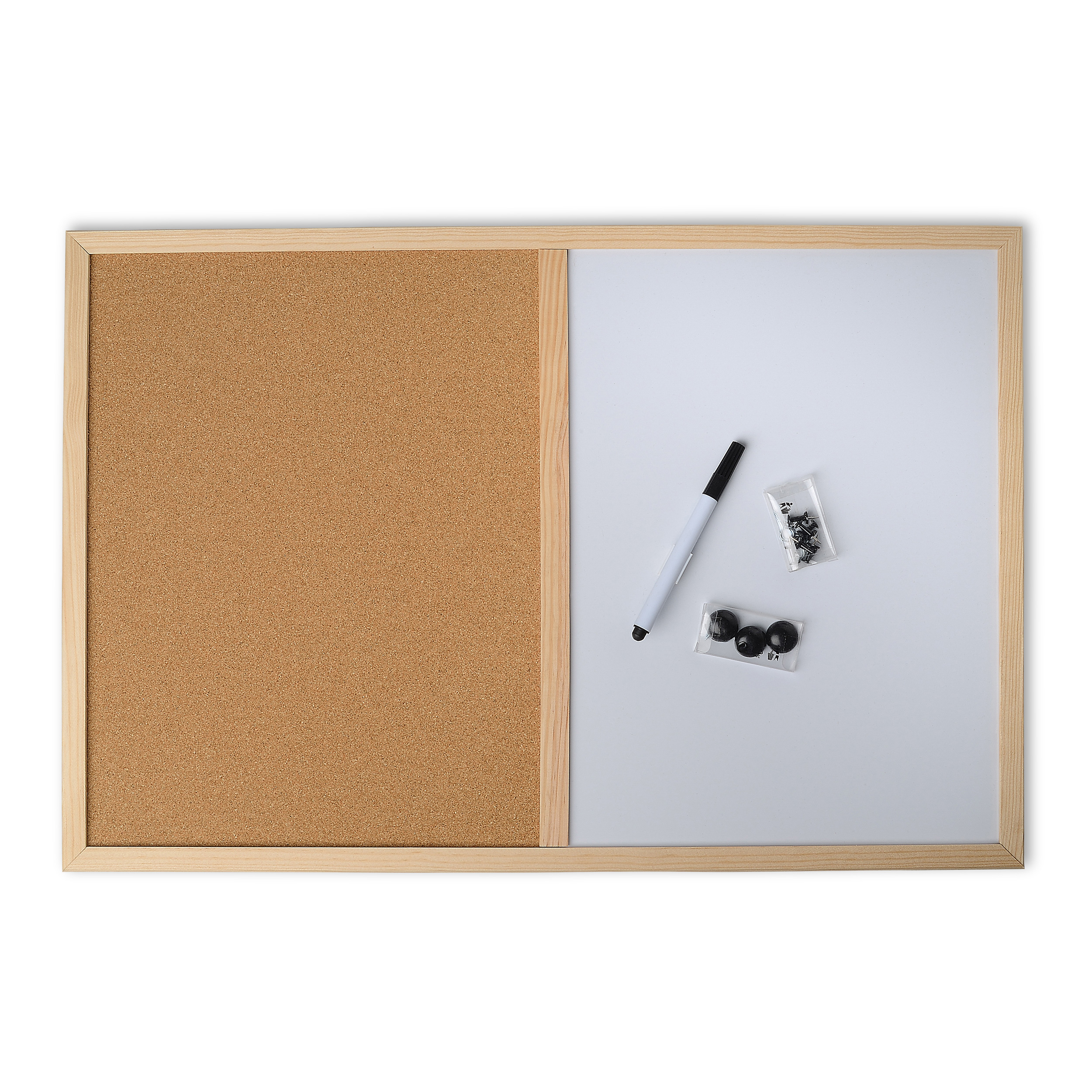 DECOSA Tableau liège + Mémo (feutre et punaises) - 600 mm x 400 mm x 15 mm